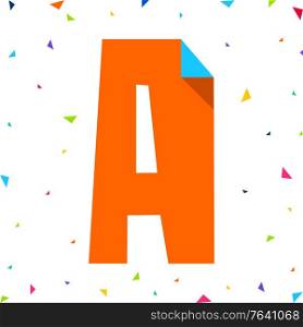 Colored Font, letter A cut from colored paper with bent angle, uppercase. Colored Font, letter cut from colored paper with bent angle, uppercase