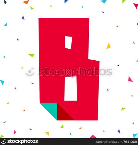 Colored Font, letter B cut from colored paper with bent angle, uppercase. Colored Font, letter cut from colored paper with bent angle, uppercase