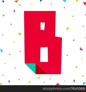 Colored Font, letter B cut from colored paper with bent angle, uppercase. Colored Font, letter cut from colored paper with bent angle, uppercase