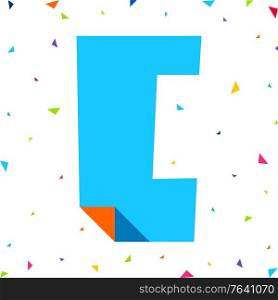 Colored Font, letter C cut from colored paper with bent angle, uppercase. Colored Font, letter cut from colored paper with bent angle, uppercase
