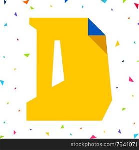 Colored Font, letter D cut from colored paper with bent angle, uppercase. Colored Font, letter cut from colored paper with bent angle, uppercase