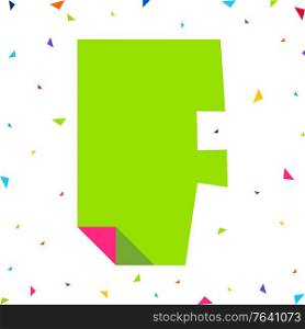 Colored Font, letter F cut from colored paper with bent angle, uppercase. Colored Font, letter cut from colored paper with bent angle, uppercase