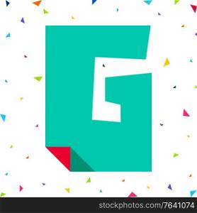 Colored Font, letter G cut from colored paper with bent angle, uppercase. Colored Font, letter cut from colored paper with bent angle, uppercase