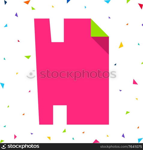 Colored Font, letter H cut from colored paper with bent angle, uppercase. Colored Font, letter cut from colored paper with bent angle, uppercase