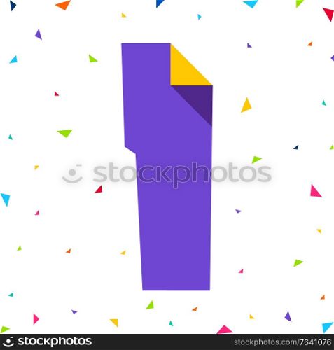 Colored Font, letter I cut from colored paper with bent angle, uppercase. Colored Font, letter cut from colored paper with bent angle, uppercase