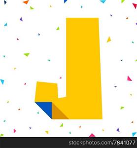 Colored Font, letter J cut from colored paper with bent angle, uppercase. Colored Font, letter cut from colored paper with bent angle, uppercase