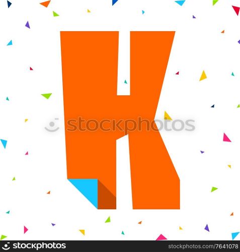 Colored Font, letter K cut from colored paper with bent angle, uppercase. Colored Font, letter cut from colored paper with bent angle, uppercase
