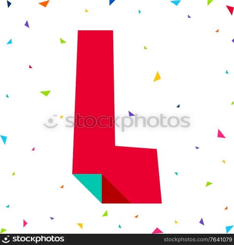 Colored Font, letter L cut from colored paper with bent angle, uppercase. Colored Font, letter cut from colored paper with bent angle, uppercase