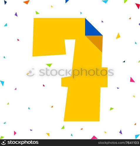 Colored Font, number Seven cut from colored paper with bent angle, uppercase. Colored Font, number cut from colored paper with bent angle, uppercase