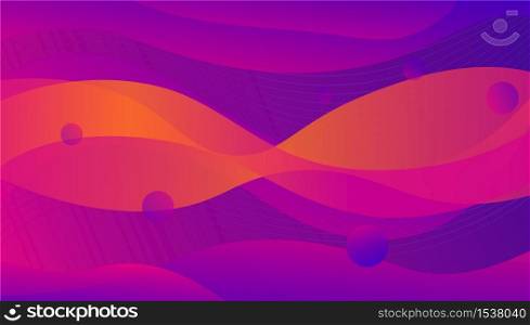 Colored futuristic bright purple and orange background vector graphic illustration. Abstract 3d space waving flow colorful surface backdrop with circle shape and line stream. Colored futuristic bright purple and orange background vector graphic illustration