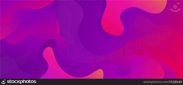 Colored futuristic purple and pink liquid background vector flat illustration. Curve bright dynamic fluid flow backdrop modern creative surface with graphic decorative line. Colored futuristic purple and pink liquid background vector flat illustration