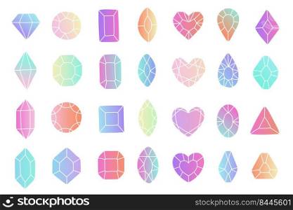 Colored gems set. Jewelry, crystals collection isolated on white background. Vector illustration