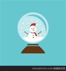 Colored glass ball icon with snow and snowman inside