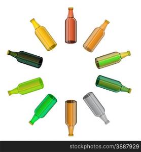 Colored Glass Beer Bottles Set Isolated on White Background. Colored Glass Beer Bottles Set