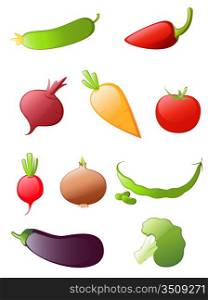 colored glossy vegetables icon set