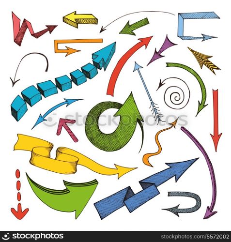 Colored hand drawn arrows icons set flat isolated vector illustration
