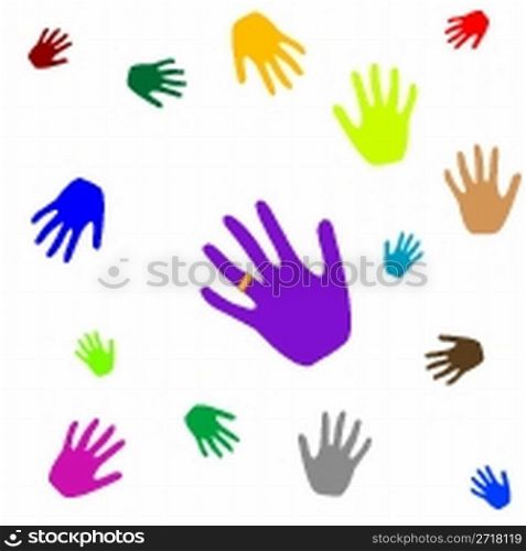 colored hands isolated on white, abstract art illustration