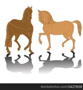 colored horses silhouettes, doodle drawing with shadows isolated on white