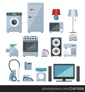 Colored icons of different types of home appliances on white background