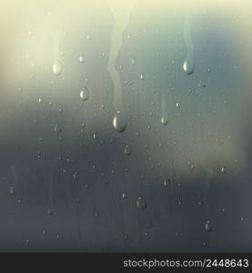 Colored misted wet glass drops realistic composition with rain stains on the window vector illustration. Misted Wet Glass Drops Realistic Composition