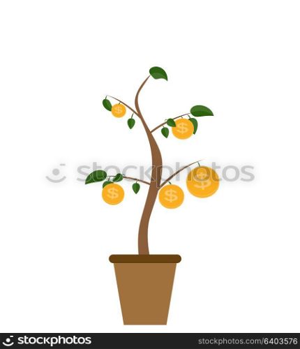 Colored Money Tree, Dependence of Financial Growth Flat Concept. Vector Illustration. EPS10. Colored Money Tree, Dependence of Financial Growth Flat Concept.