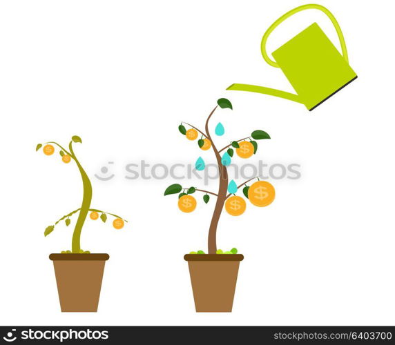 Colored Money Tree, Dependence of Financial Growth Flat Concept. Vector Illustration. EPS10. Colored Money Tree, Dependence of Financial Growth Flat Concept.