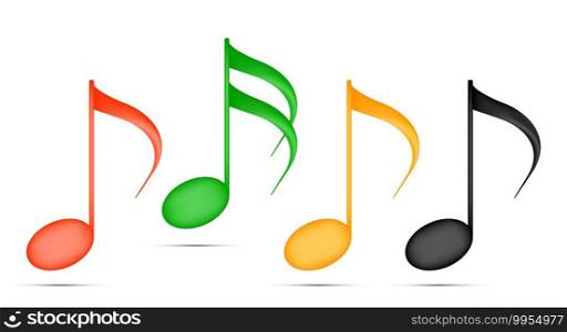 Colored musical notes isolated. 3D cartoon vector illustration.. Colored musical notes. Vector illustration