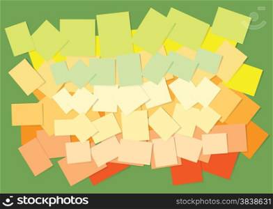 Colored office sticky paper label on green board background. EPS10 vector illustration.