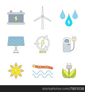 colored outline recycle ecology energy icons. vector color outline recycle ecology energy icons set