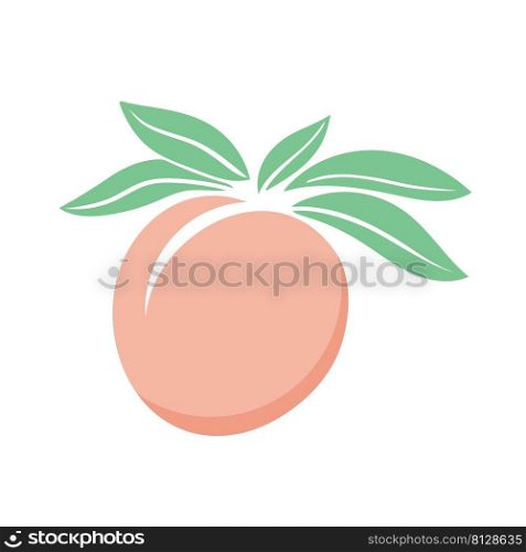 Colored peach silhouette with leaves vector. Nectarine on leafy branch. Exotic ripe tasty fruit isolated object. Healthy organic food illustration. Colored peach silhouette with leaves vector