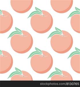 Colored peaches on white background simple seamless pattern. Background beautiful juicy nectarines repeat. Fruit pattern for fabric and packaging design. Healthy food print. Colored peaches on white background simple seamless pattern