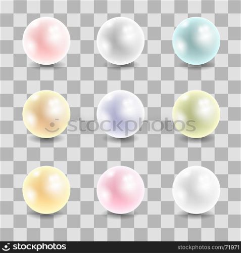 Colored Pearl Set Isolated on Checkered Background. Colored Pearl Set