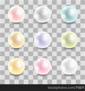 Colored Pearl Set Isolated on Checkered Background. Colored Pearl Set