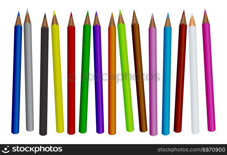 Colored pencil set isolated on white background. Vector illustration.. Colored pencil set isolated