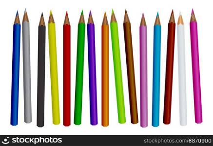 Colored pencil set isolated on white background. Vector illustration.. Colored pencil set isolated