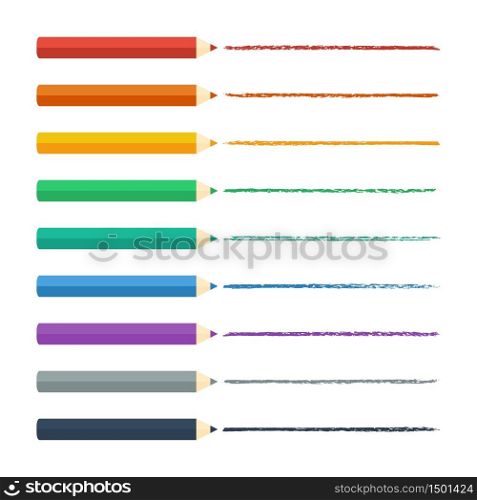 Colored pencils bright colorful set. Vector illustration. Trendy flat style.