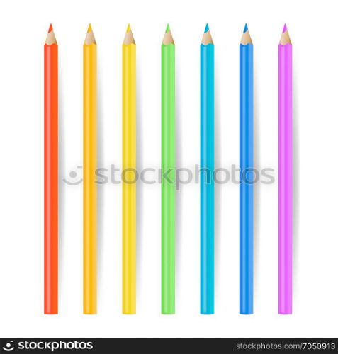 Colored Pencils Set Vector. Realistic School Tools Crayons Isolated On White Illustration. Colored Pencils Set Vector. Realistic School Tools Crayons Isolated On White