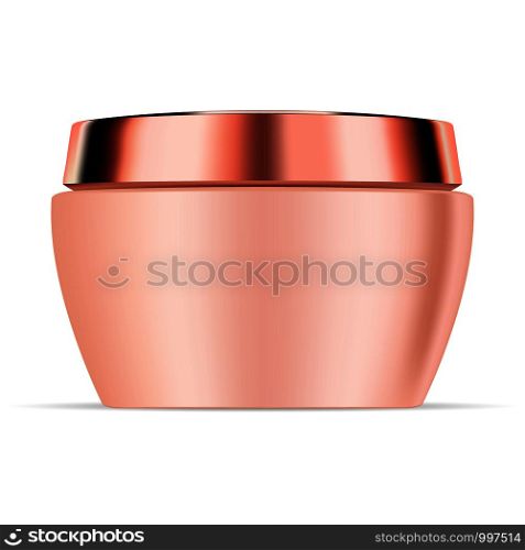 Colored plastic cream jar isolated on white background. Skin care product realistic cosmetic package. Vector mockup bottle illustration.. Colored plastic cream jar isolated on white