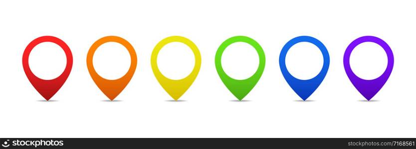 Colored pointer vector isolated element. Location pin, map pointer icon. Location map icon, red gps pointer mark. Gps location symbol. EPS 10