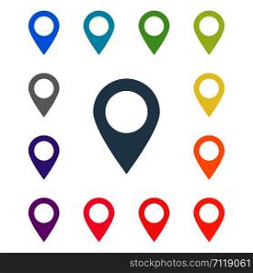Colored pointers in abstract style on white background. Arrow pointer icon. Map pin pointer icon location symbol. Isolated vector illustration. EPS 10. Colored pointers in abstract style on white background. Arrow pointer icon. Map pin pointer icon location symbol. Isolated vector illustration.