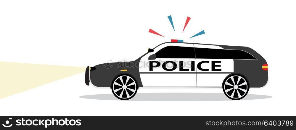 Colored Police car with Siren Flat Design. Vector Illustration. EPS10. Colored Police car with Siren Flat Design. Vector Illustration.