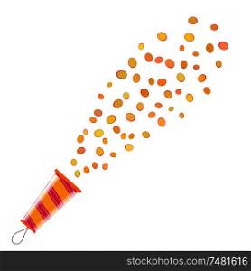 Colored Popper on white background. Cartoon vector popper - a concept of fun and celebration. Shooting Popper festival element. Sign holiday. Confetti and popper on white background. Stock vector