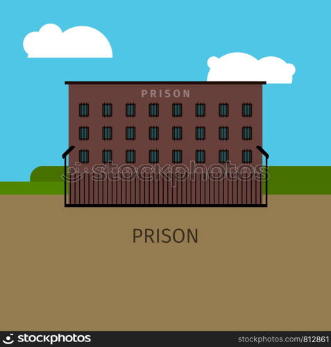 Colored prison building with sky and clouds, vector illustration. Colored prison building illustration