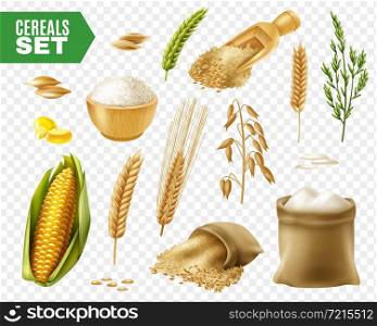 Colored realistic and isolated cereals transparent icon set with steps of production vector illustration. Cereals Transparent Icon Set