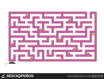 Colored rectangular labyrinth. Help the mouse to collect all the cheese. Game for kids. Puzzle for children. Maze conundrum. Flat vector illustration isolated on white background. Colored rectangular labyrinth. Help the mouse to collect all the cheese. Game for kids. Puzzle for children. Maze conundrum. Flat vector illustration isolated on white background.