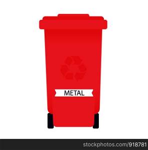 colored recycle waste bins vector illustration, Waste types segregation recycling vector illustration. metal, e-waste, light bulbs.