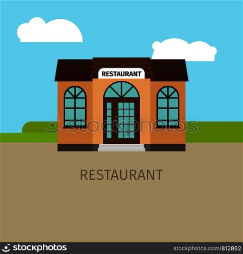 Colored restaurant building with sky and clouds, vector illustration. Colored restaurant building illustration