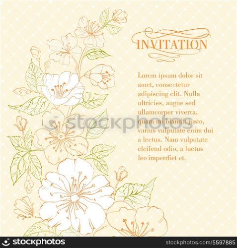 Colored sakura flowers over sepia. Vector illustration.