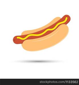Colored sausage icon with mustard in a bun isolated on white background for web pages, applications, flyer, sticker, banner, Wallpaper, background