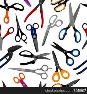 Colored scissors vector pattern. Scissors background for barber hair or hairdresser illustration. Colored scissors vector pattern